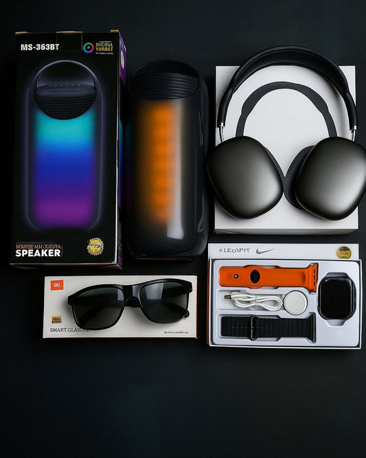 COMBO ULTRA PRO (AIRPODS + PARLANTE + SMARTWATCH + GAFAS JBL)